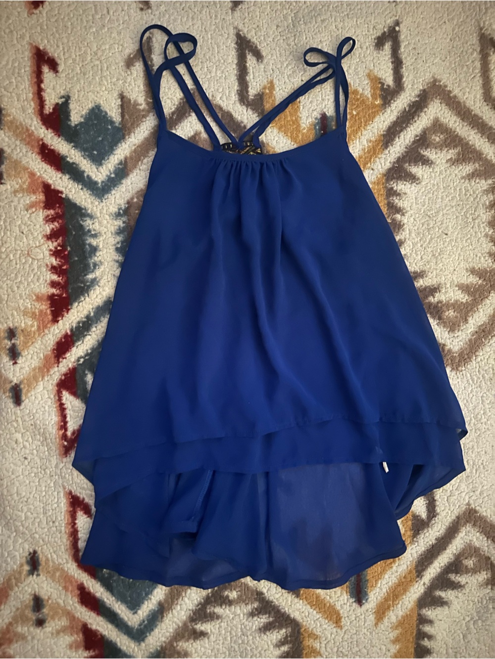 Jella Couture Royal Blue Double-Layer Spaghetti Strap Camisole